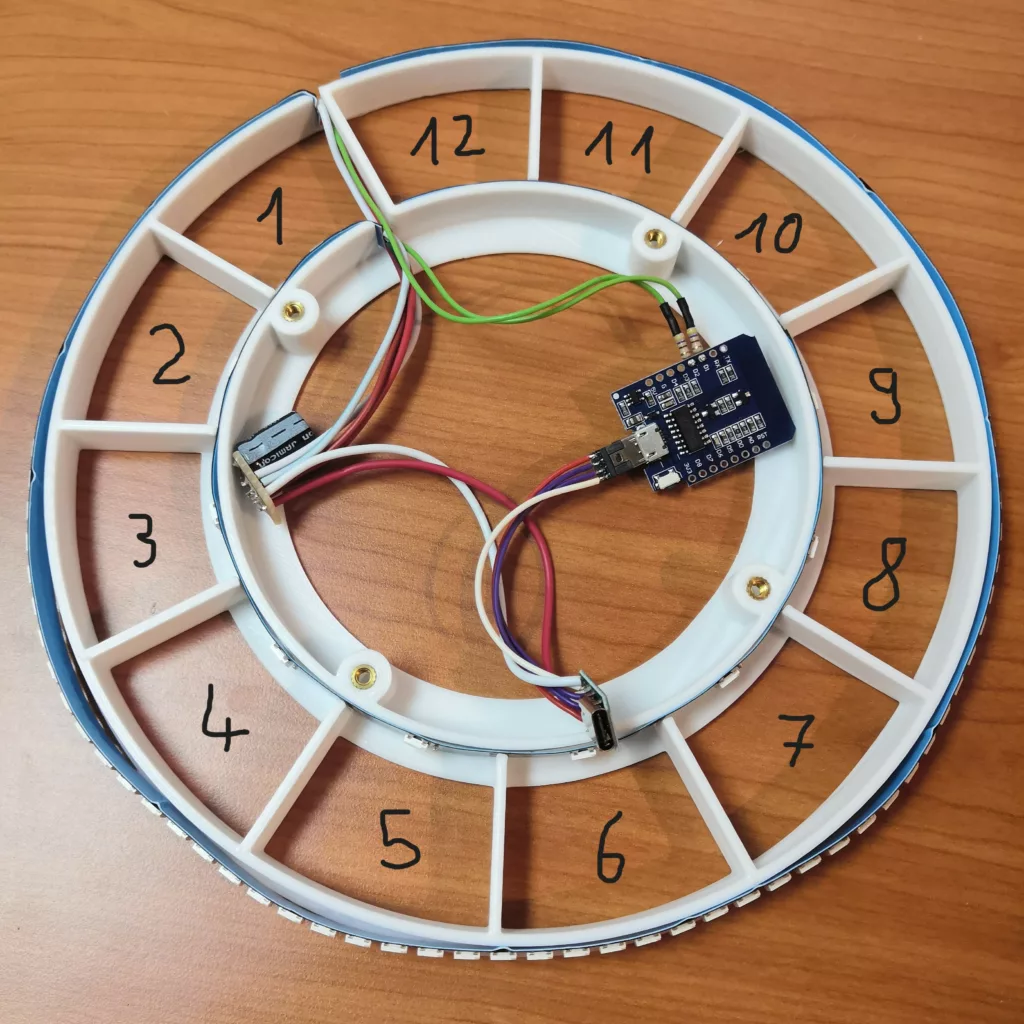 LED strips placed on the central grid structure of RingClock