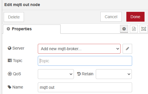 mqtt out node configuration